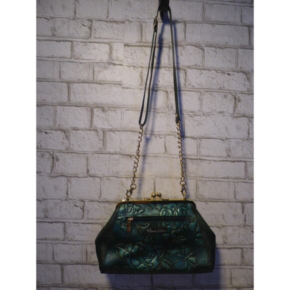 Anuschka 707 Leather Tooled Rose Clasp Top Shoulder Purse...